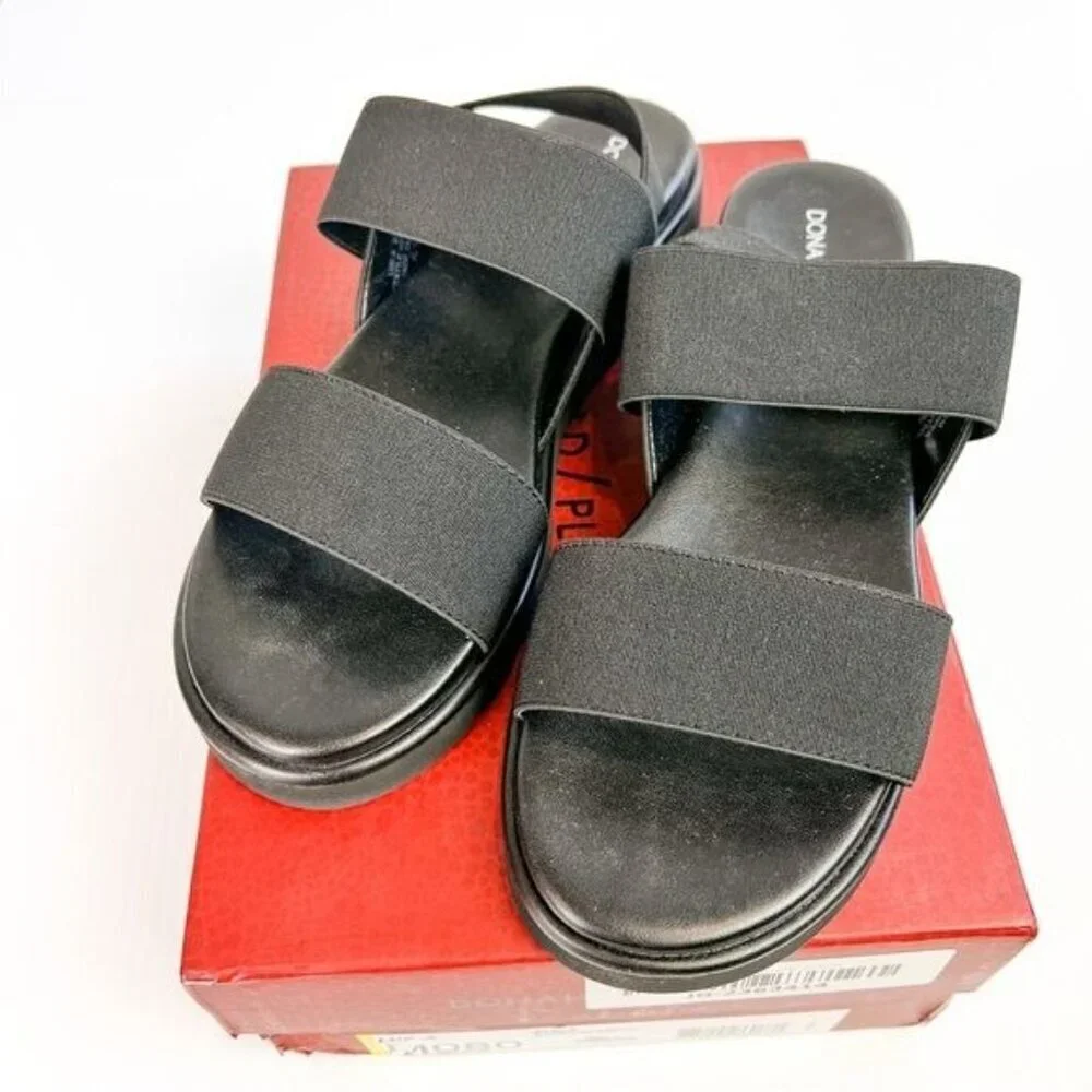Donald J. Pliner Womens Black Lue Stretch-Strap Flatform Sandals size 8